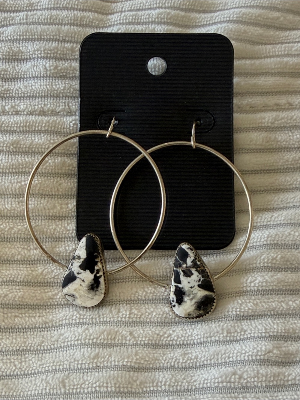 Sterling silver buffalo turquoise hoops